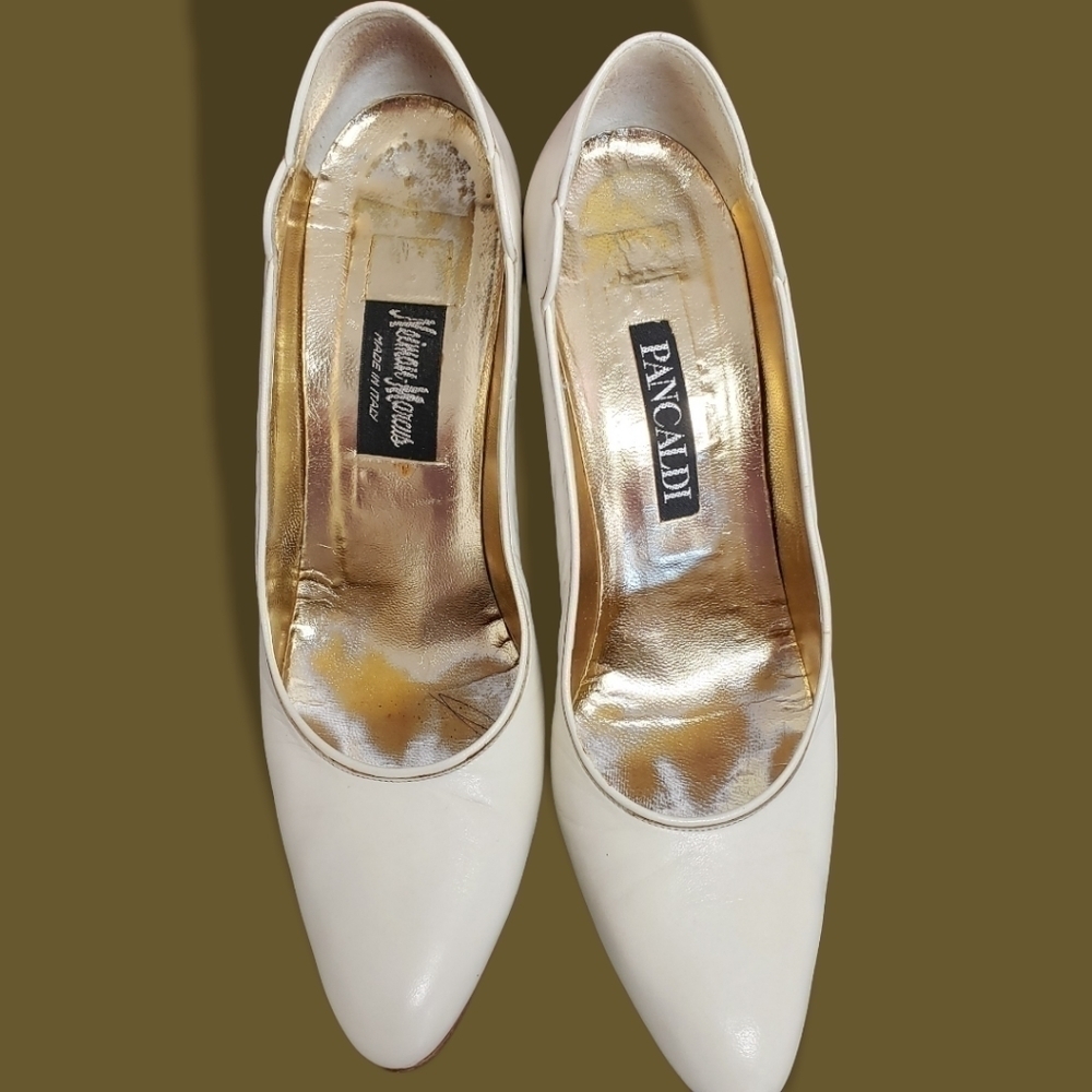 Pancaldi Vartan Winter White Ivory Kid Leather 8AA Narrow Pump Heels EUC in box - Picture 3 of 16